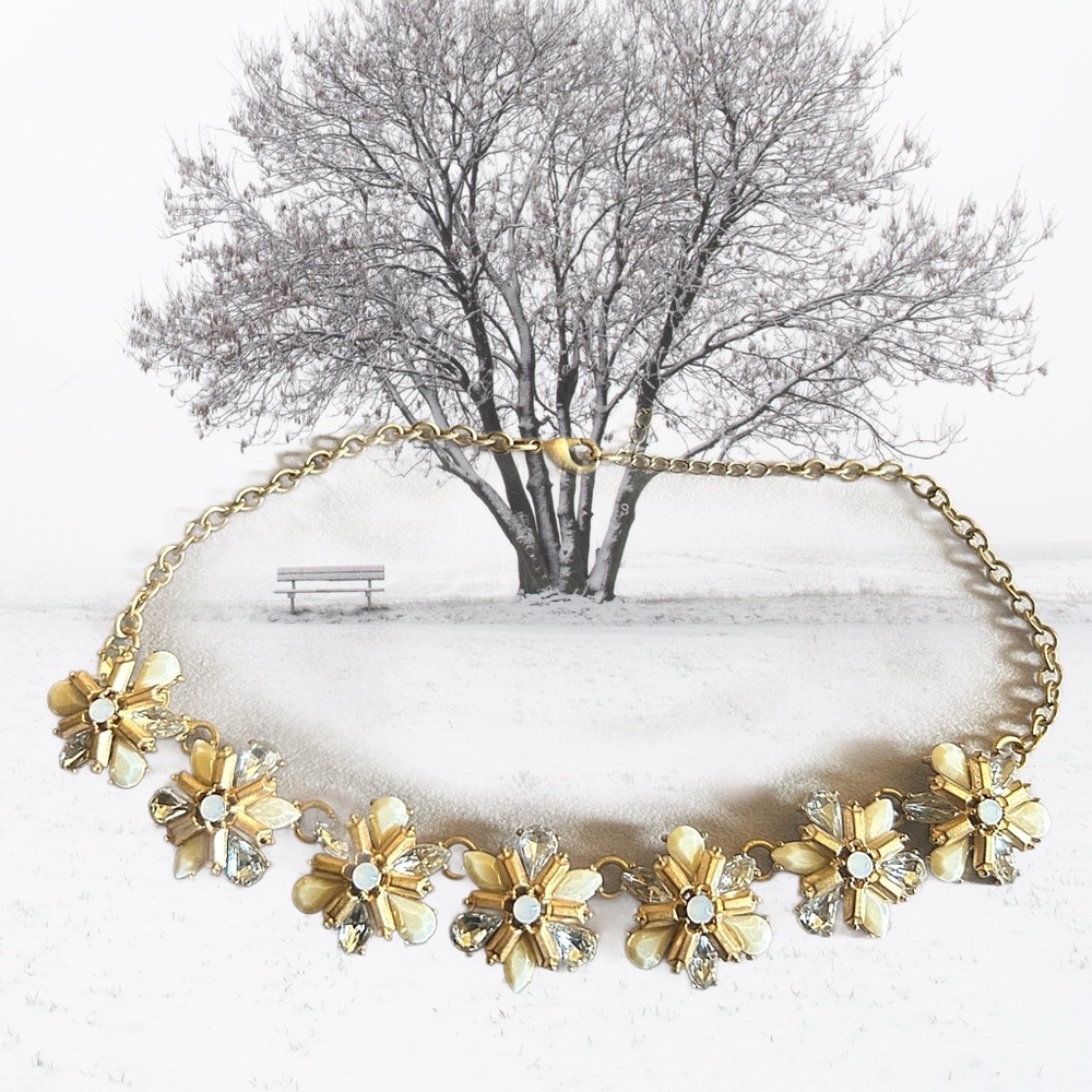 J. Crew rhinestone chunky chain statement necklace cream gold